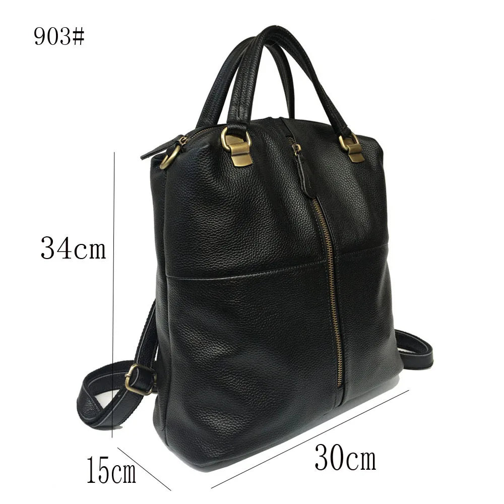 Vintage Genuine Leather Backpack for Women Anti-Theft Large Capacity