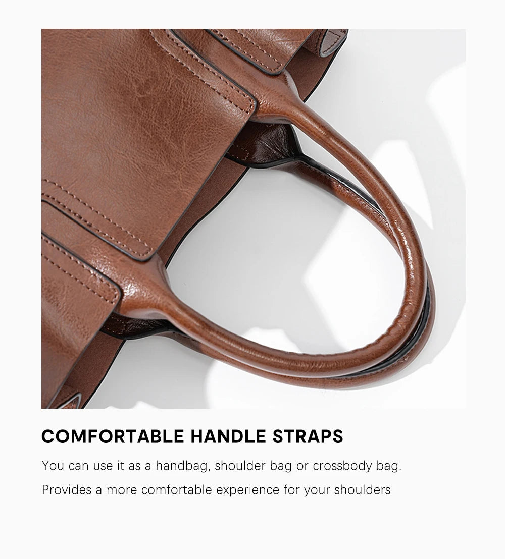 Shoulder Bag Large Capacity Leather Shopper Handbag New Oil Wax Retro Satchels Crossbody