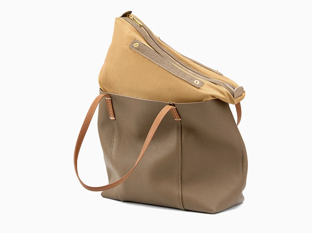 Women's Tote Bag Genuine Leather Handbag Large Capacity Shopper Composite Bag Travel Big Pocket
