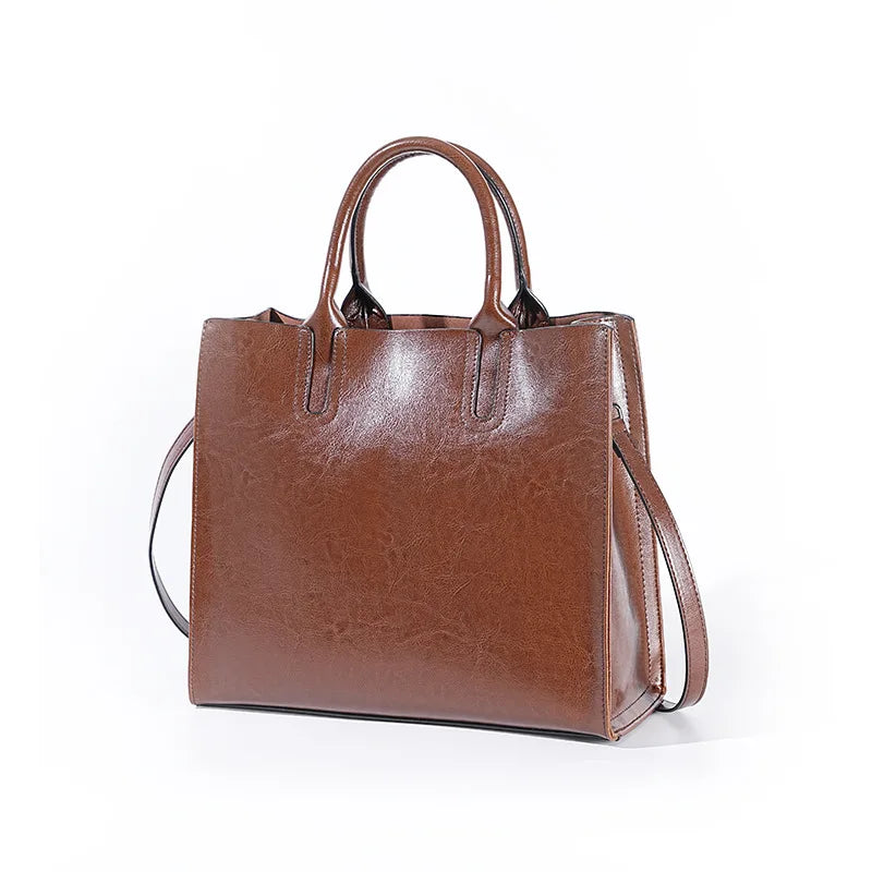 Shoulder Bag Large Capacity Leather Shopper Handbag New Oil Wax Retro Satchels Crossbody