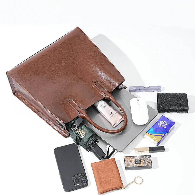 Shoulder Bag Large Capacity Leather Shopper Handbag New Oil Wax Retro Satchels Crossbody