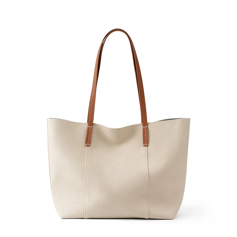 Women's Tote Bag Genuine Leather Handbag Large Capacity Shopper Composite Bag Travel Big Pocket