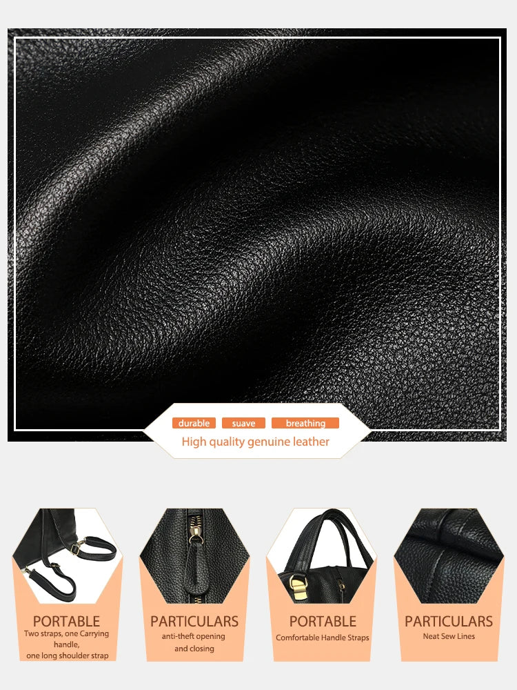 Vintage Genuine Leather Backpack for Women Anti-Theft Large Capacity