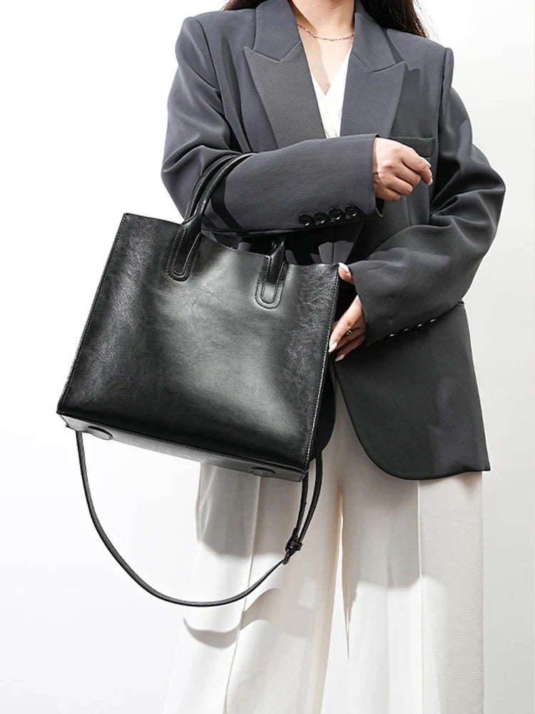 Shoulder Bag Large Capacity Leather Shopper Handbag New Oil Wax Retro Satchels Crossbody