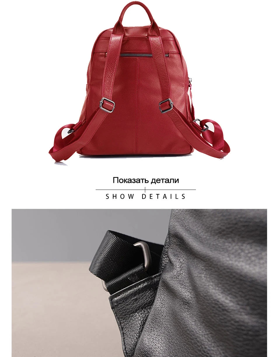 100% Genuine Leather Women Backpack Vintage Solid Large