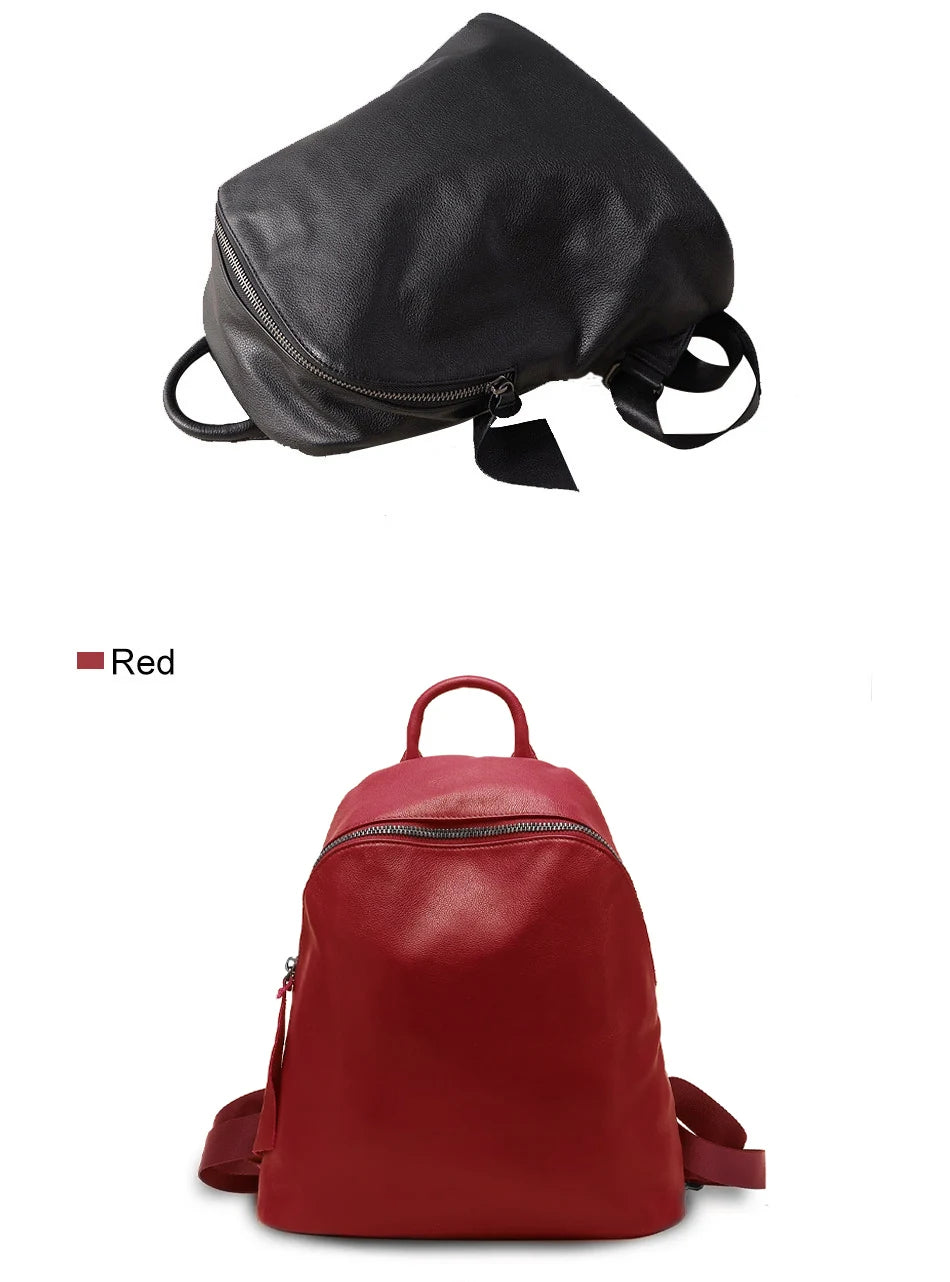 100% Genuine Leather Women Backpack Vintage Solid Large