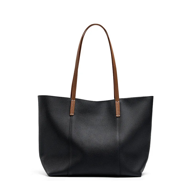 Women's Tote Bag Genuine Leather Handbag Large Capacity Shopper Composite Bag Travel Big Pocket