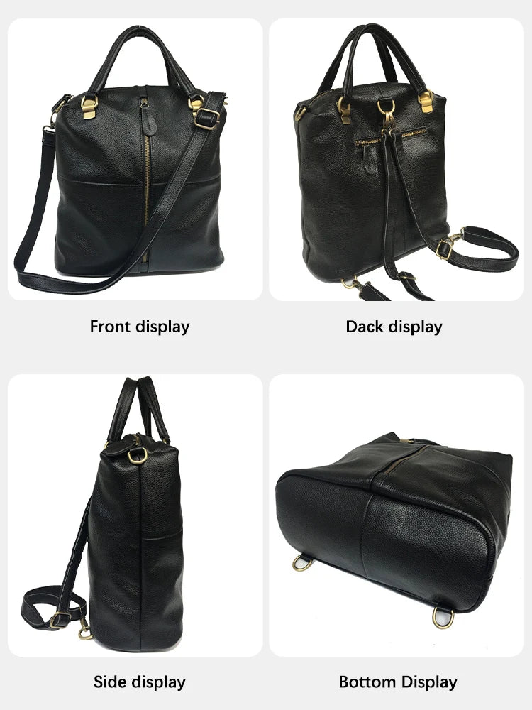 Vintage Genuine Leather Backpack for Women Anti-Theft Large Capacity