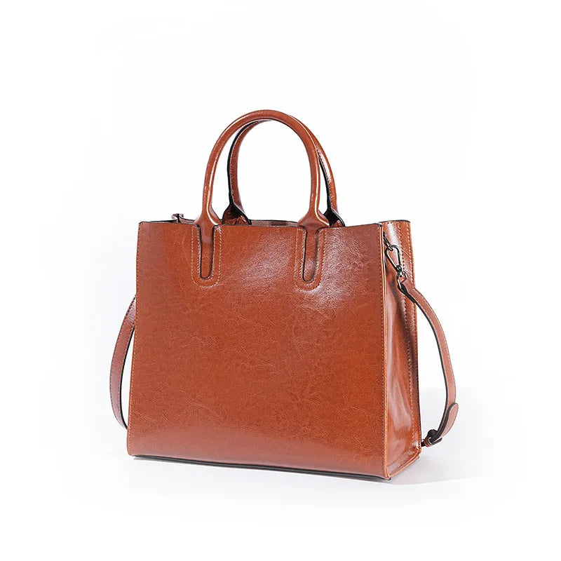 Shoulder Bag Large Capacity Leather Shopper Handbag New Oil Wax Retro Satchels Crossbody
