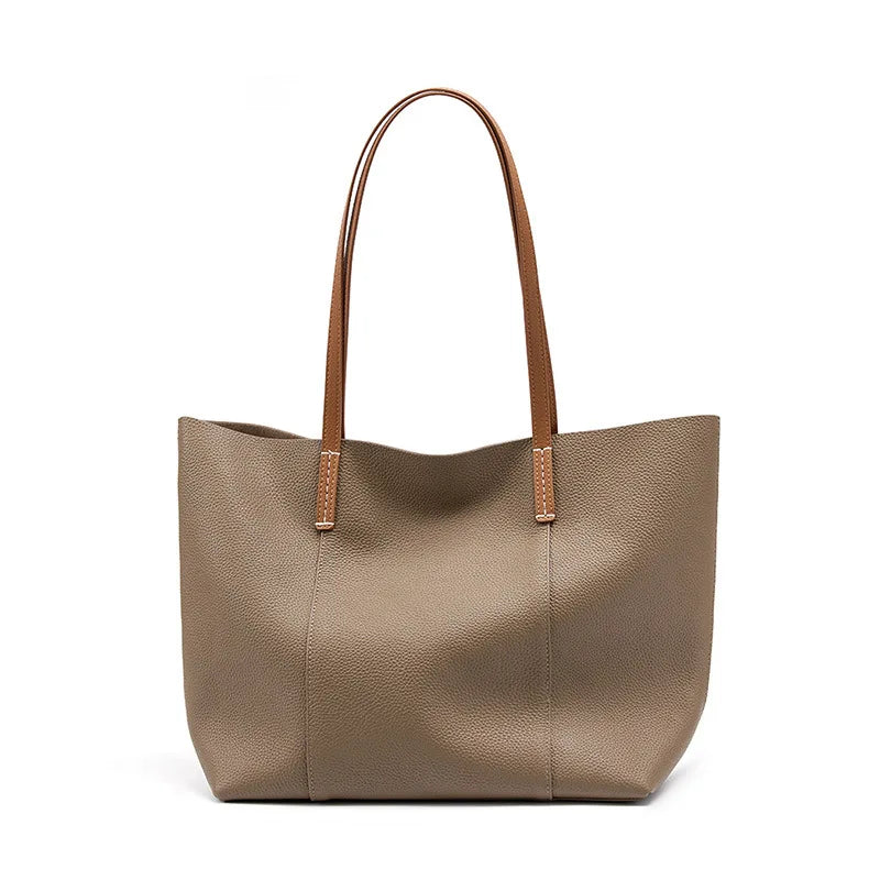 Women's Tote Bag Genuine Leather Handbag Large Capacity Shopper Composite Bag Travel Big Pocket