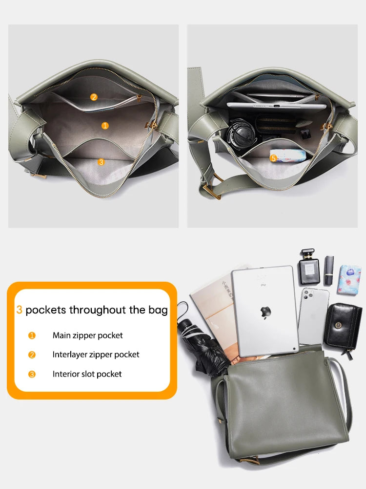 Women Crossbody Messenger Bag Genuine Leather Large Capacity Luxury Designer Vintage