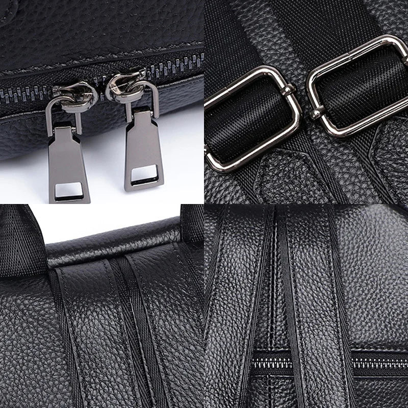 Soft Genuine Leather Backpack Simple Casual Large Capacity Knapsack