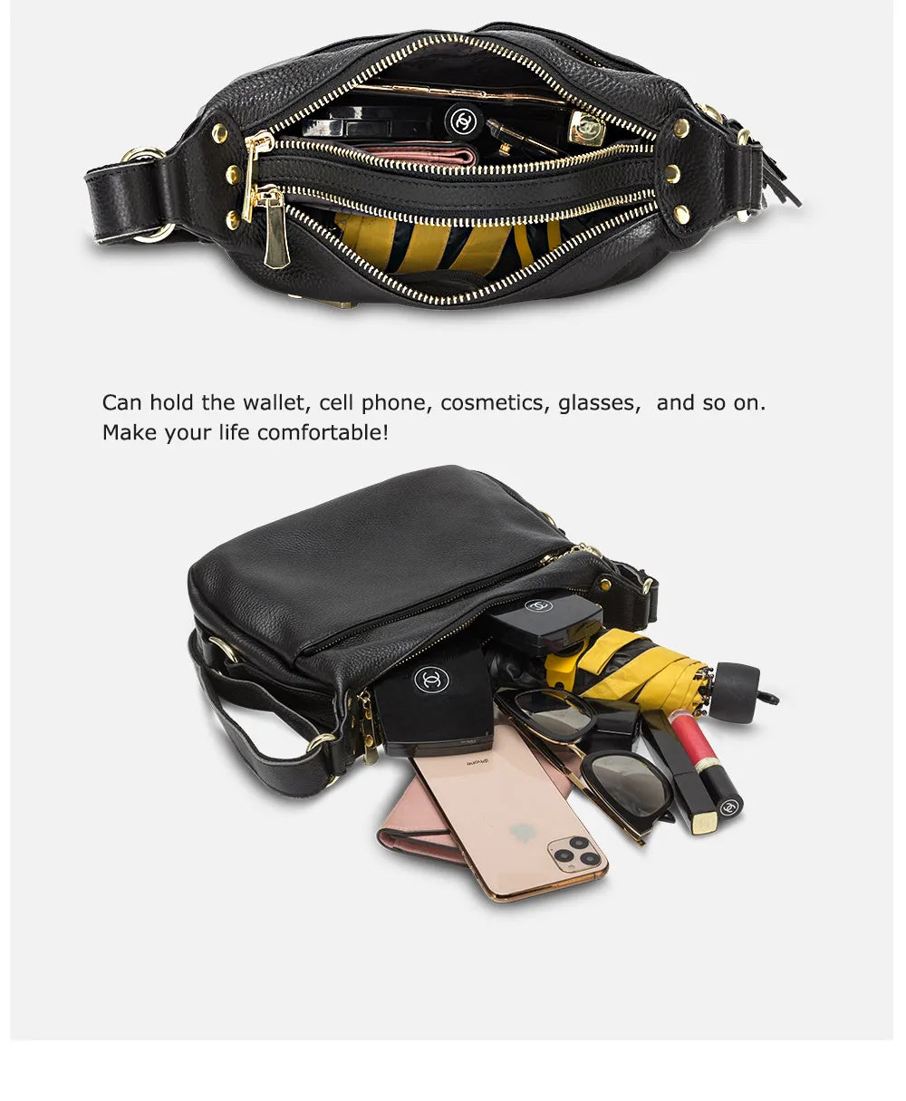100% Genuine Leather Fashion Women Shoulder Bag With Tassel High Quality Hobos Elegant