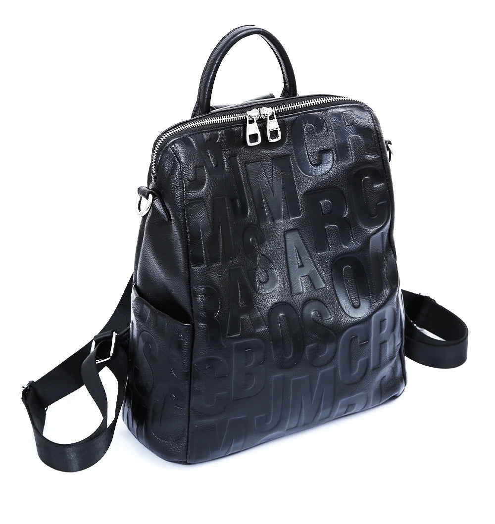 Women's Genuine Leather Backpack Top Quality Silver Hardware Unique Letter Shoulder