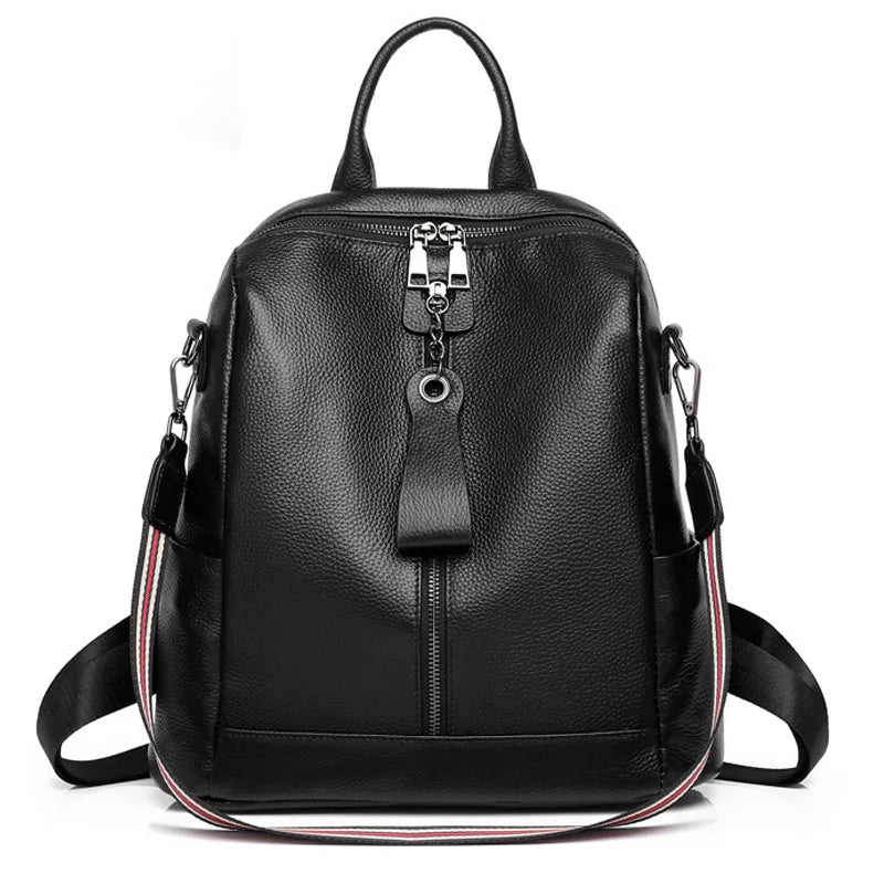 Soft Genuine Leather Backpack Simple Casual Large Capacity Knapsack