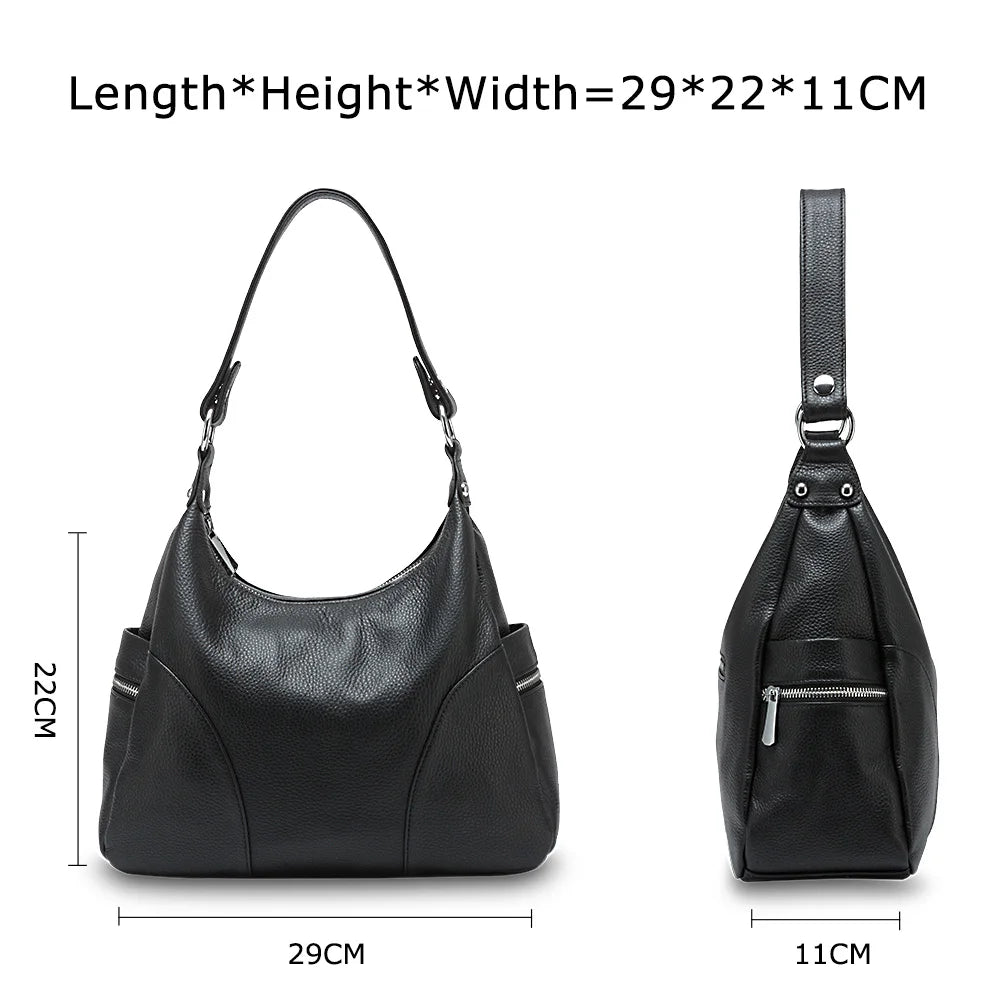 100% Genuine Leather Fashion Women Shoulder Bags High Quality Hobos Elegant Lady
