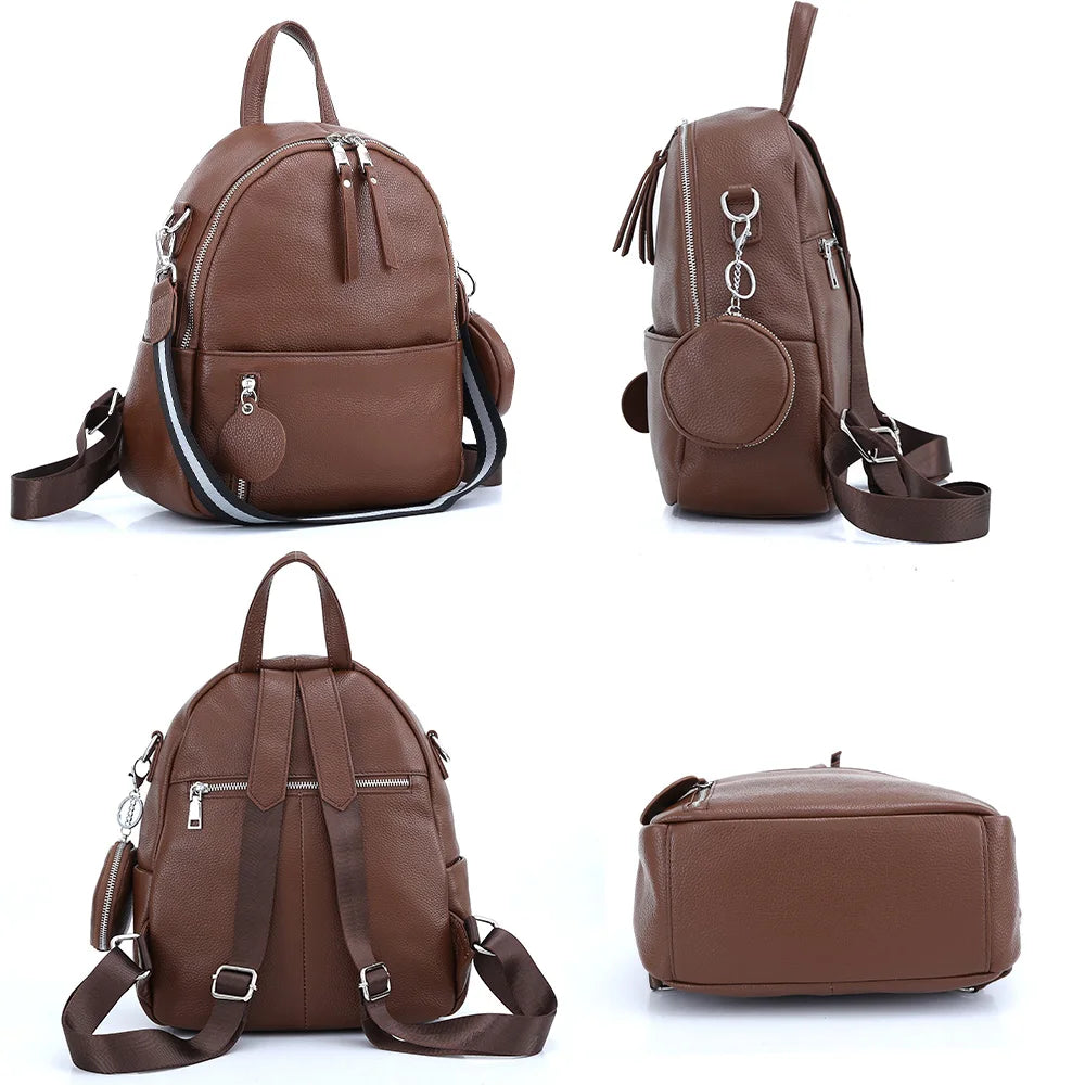 Soft Cowhide Leather Backpack  New Classic Fashion Design Rucksack Simple Casual