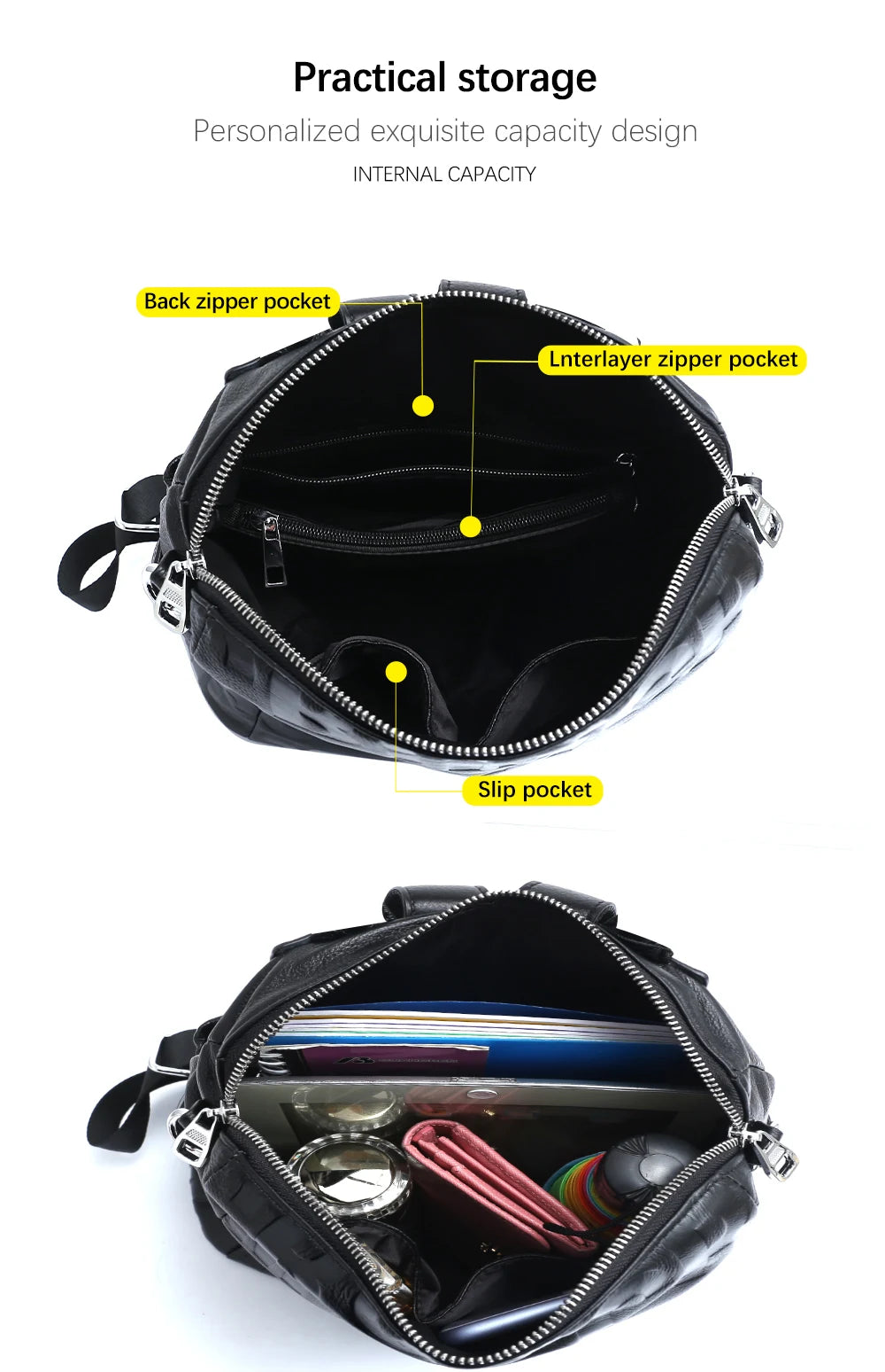 Women's Genuine Leather Backpack Top Quality Silver Hardware Unique Letter Shoulder