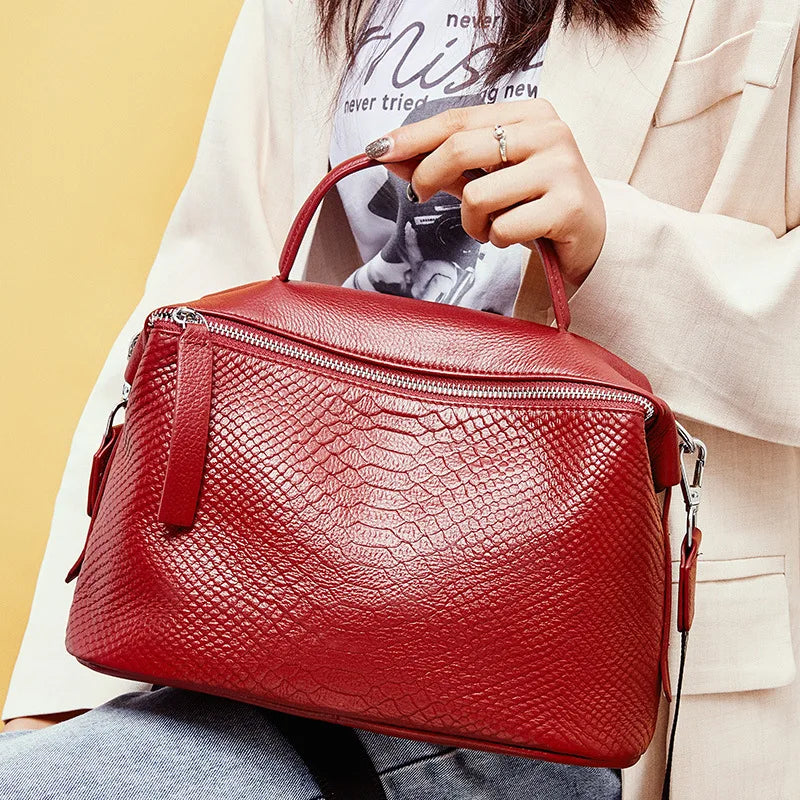 Crocodile Pattern Women Tote Handbag Made Of Genuine Leather Daily Casual Crossbody Shoulder