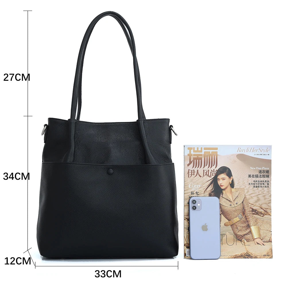 Genuine Leather New Simple Bucket Shoulder Bag Large Capacity Shopper Women Luxury