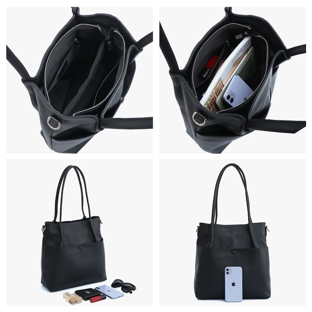 Genuine Leather New Simple Bucket Shoulder Bag Large Capacity Shopper Women Luxury