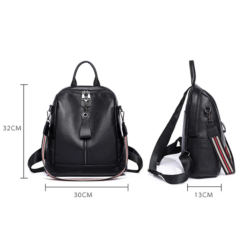 Soft Genuine Leather Backpack Simple Casual Large Capacity Knapsack