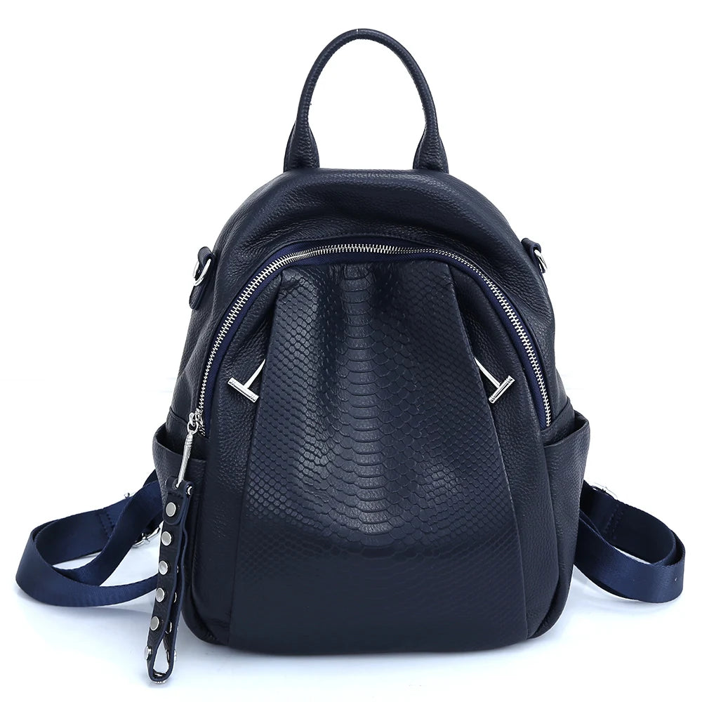 Genuine Leather Backpack For Women Fashion Alligator Rivet Simple