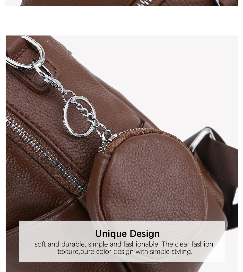 Soft Cowhide Leather Backpack  New Classic Fashion Design Rucksack Simple Casual