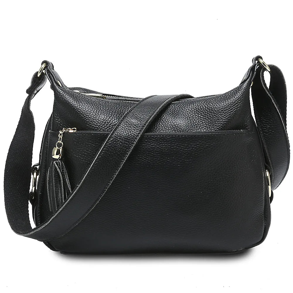 100% Genuine Leather Fashion Women Shoulder Bag With Tassel High Quality Hobos Elegant