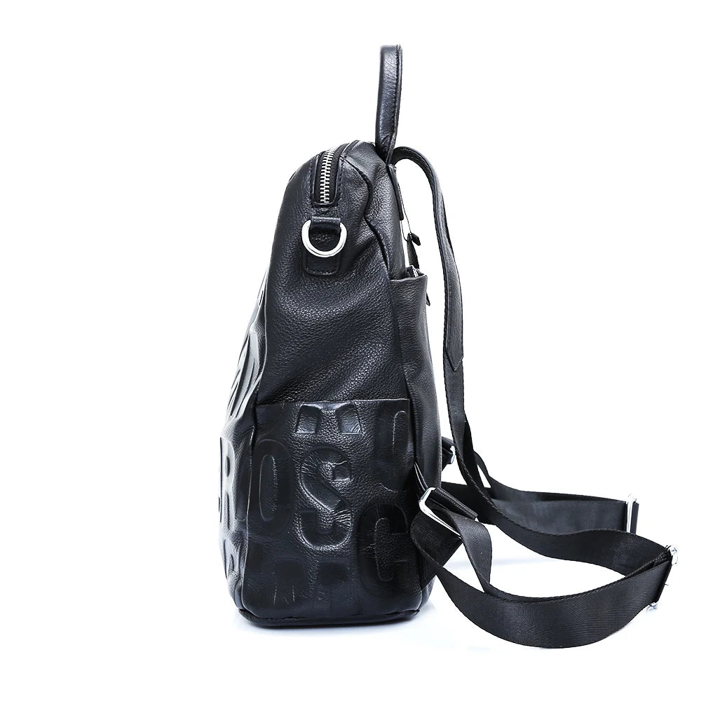 Women's Genuine Leather Backpack Top Quality Silver Hardware Unique Letter Shoulder
