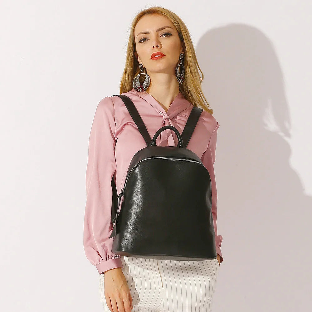 100% Genuine Leather Women Backpack Vintage Solid Large