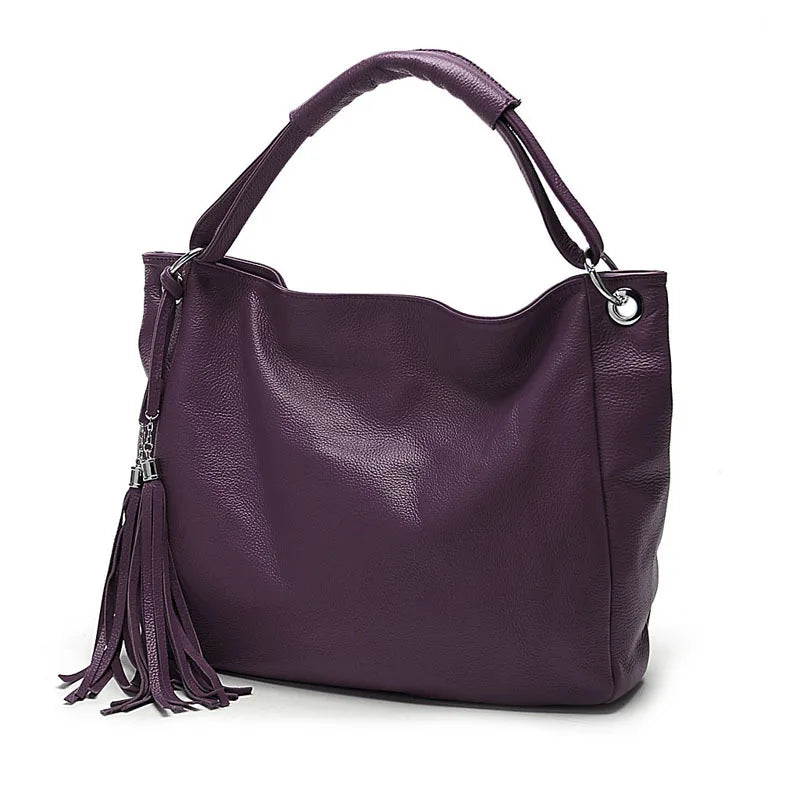 Bag 100% Soft Genuine Leather Tassel Women's Handbag Shoulder Satchel Crossbody Purse