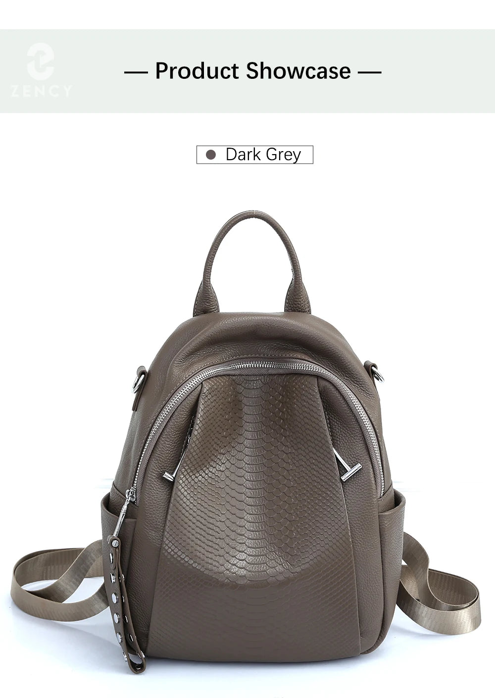 Genuine Leather Backpack For Women Fashion Alligator Rivet Simple