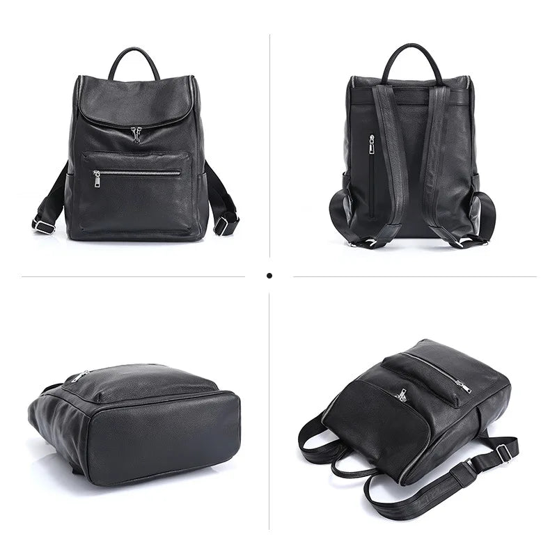Unisex Backpack 100% Genuine Leather Large Capacity Travel Outdoor Bag Classic
