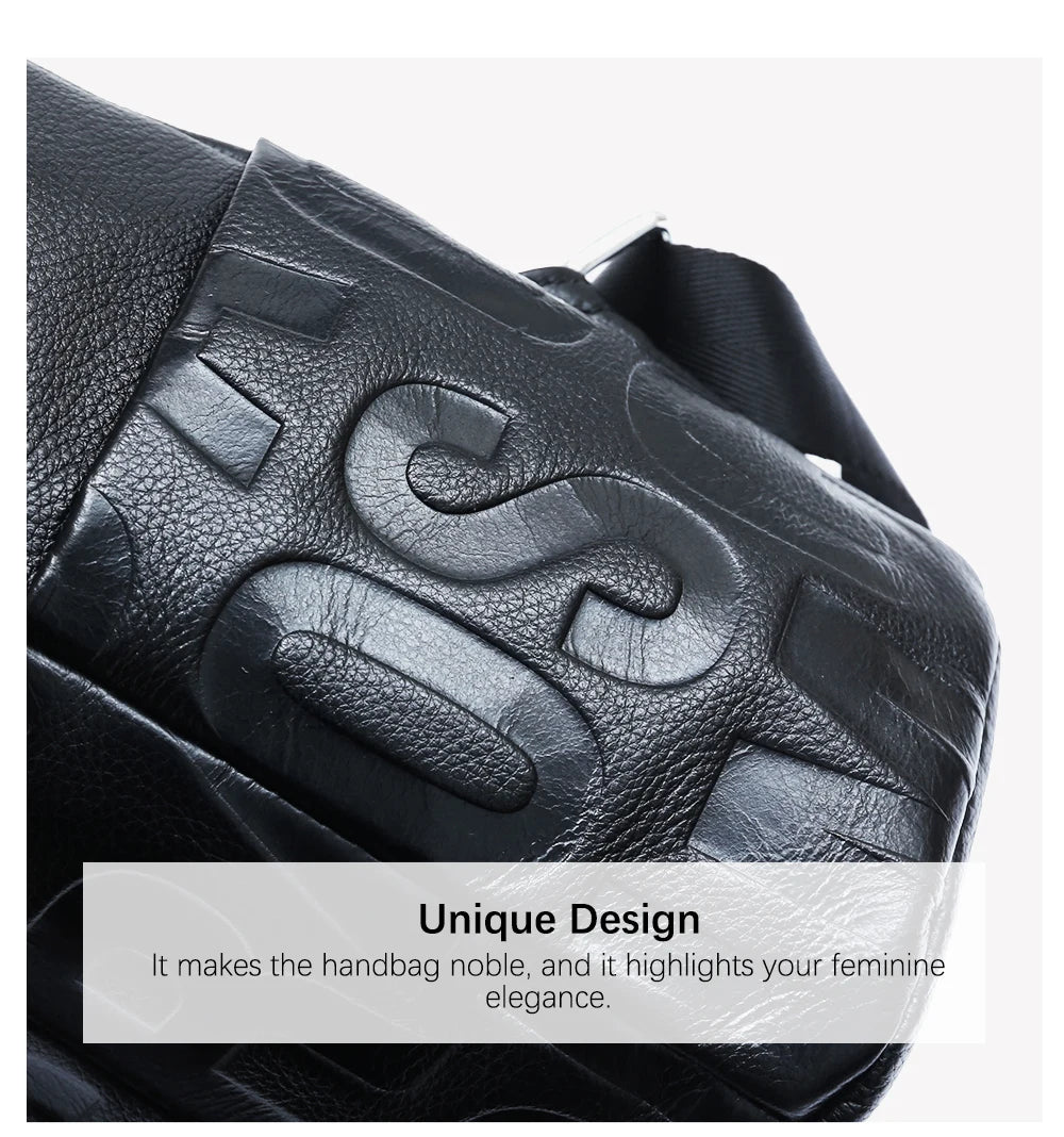 Women's Genuine Leather Backpack Top Quality Silver Hardware Unique Letter Shoulder