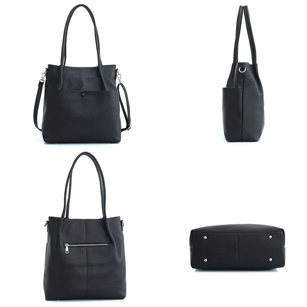 Genuine Leather New Simple Bucket Shoulder Bag Large Capacity Shopper Women Luxury