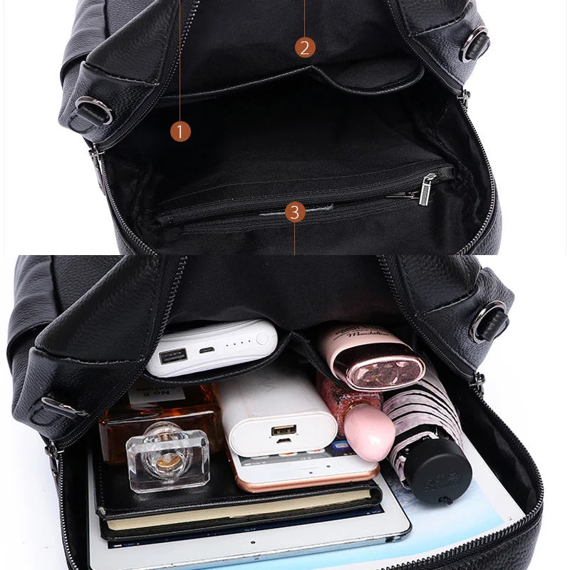 Soft Genuine Leather Backpack Simple Casual Large Capacity Knapsack