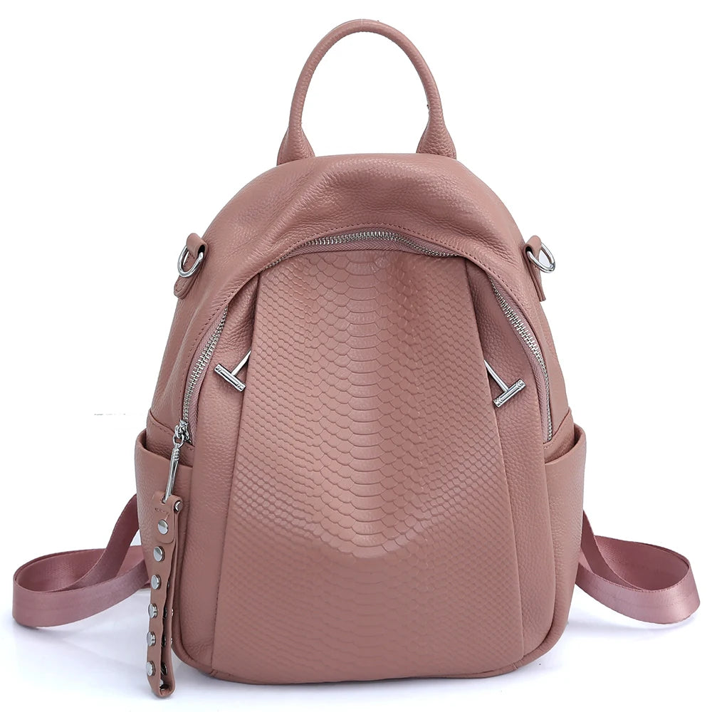 Genuine Leather Backpack For Women Fashion Alligator Rivet Simple