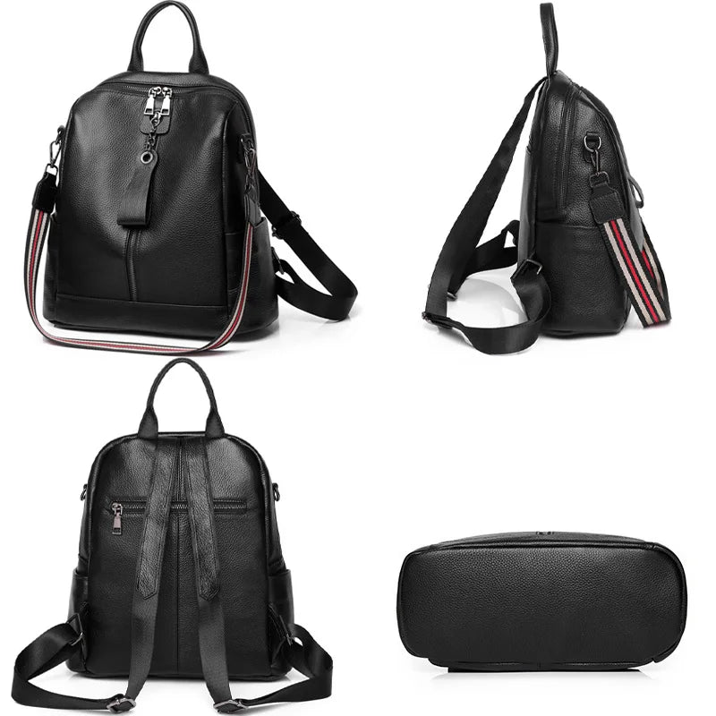 Soft Genuine Leather Backpack Simple Casual Large Capacity Knapsack