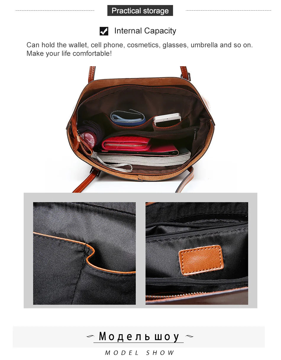 100% Genuine Leather Vintage Women Shoulder Bag High Quality