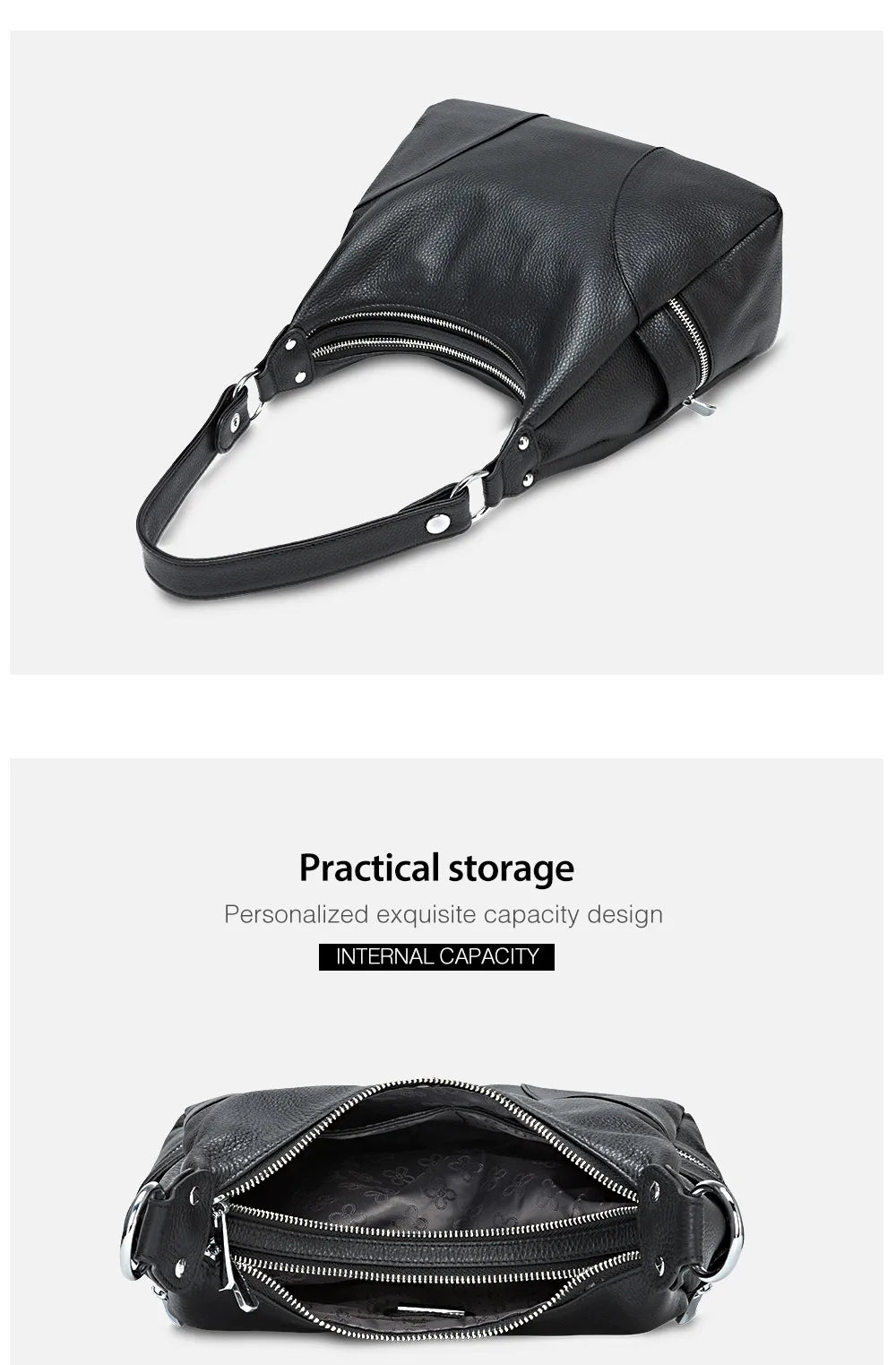 100% Genuine Leather Fashion Women Shoulder Bags High Quality Hobos Elegant Lady