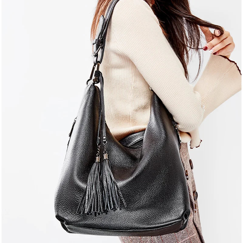 Fashion Women Shoulder Bag 100% Genuine Leather Daily Casual Shopping Hobos Classic