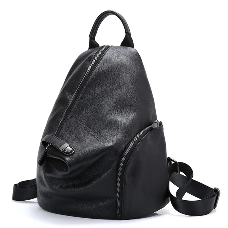 Women's Classic Black Small Leather Backpack Handmade Anti-theft Designer