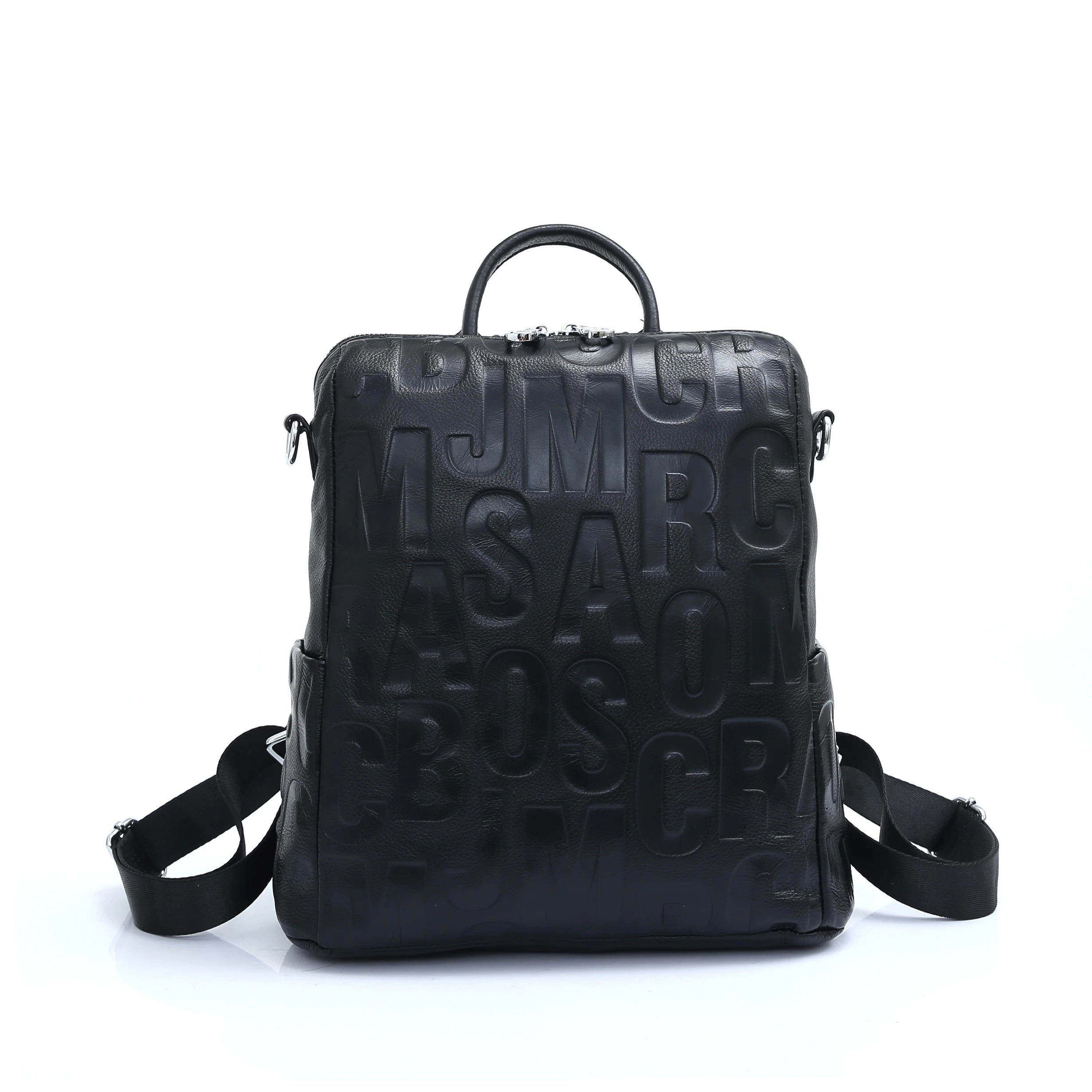 Women's Genuine Leather Backpack Top Quality Silver Hardware Unique Letter Shoulder
