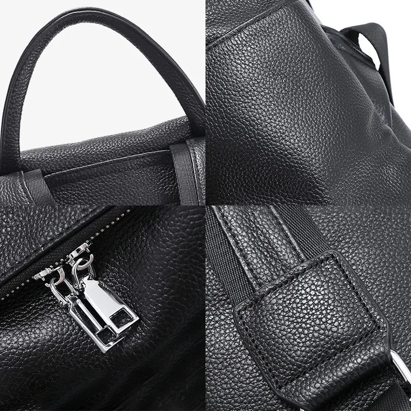Unisex Backpack 100% Genuine Leather Large Capacity Travel Outdoor Bag Classic