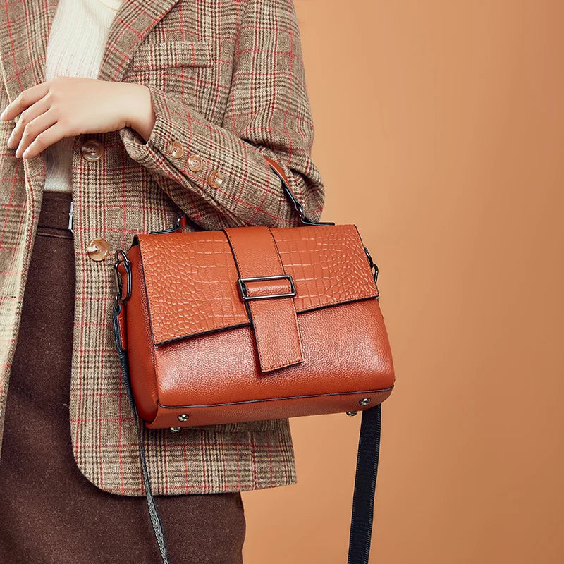 New Genuine Leather Tote Bag For Women Spring Classic Vintage Shoulder Handbag