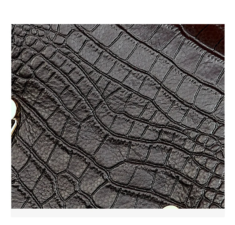 Crocodile Patterned Top-grain Leather Handbag Elegant Top Handle Women Versatile
