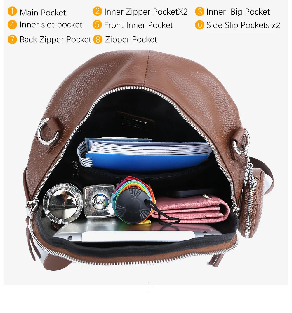 Soft Cowhide Leather Backpack  New Classic Fashion Design Rucksack Simple Casual