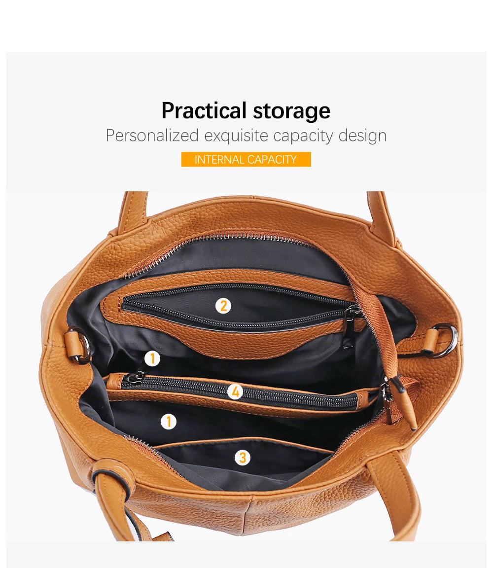 Soft Genuine Leather Handbag Women's Shoulder Bag Fashion Casual Design Shopper Crossbody