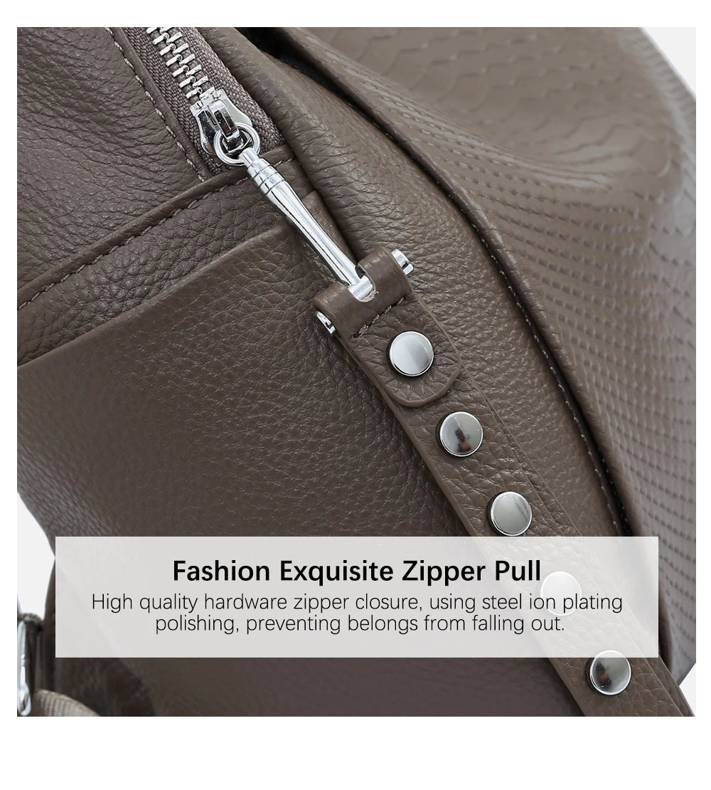 Genuine Leather Backpack For Women Fashion Alligator Rivet Simple
